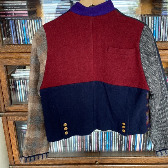 Upcycled Wool BAABAAZUZU Cropped Boxy Jacket Mandarin Collar Size Small/Extra SM - Picture 5 of 12